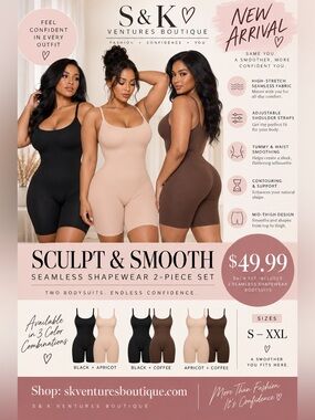 Sculpt & Smooth Seamless Shapewear 2-Piece Set - Black, Apricot, Coffee